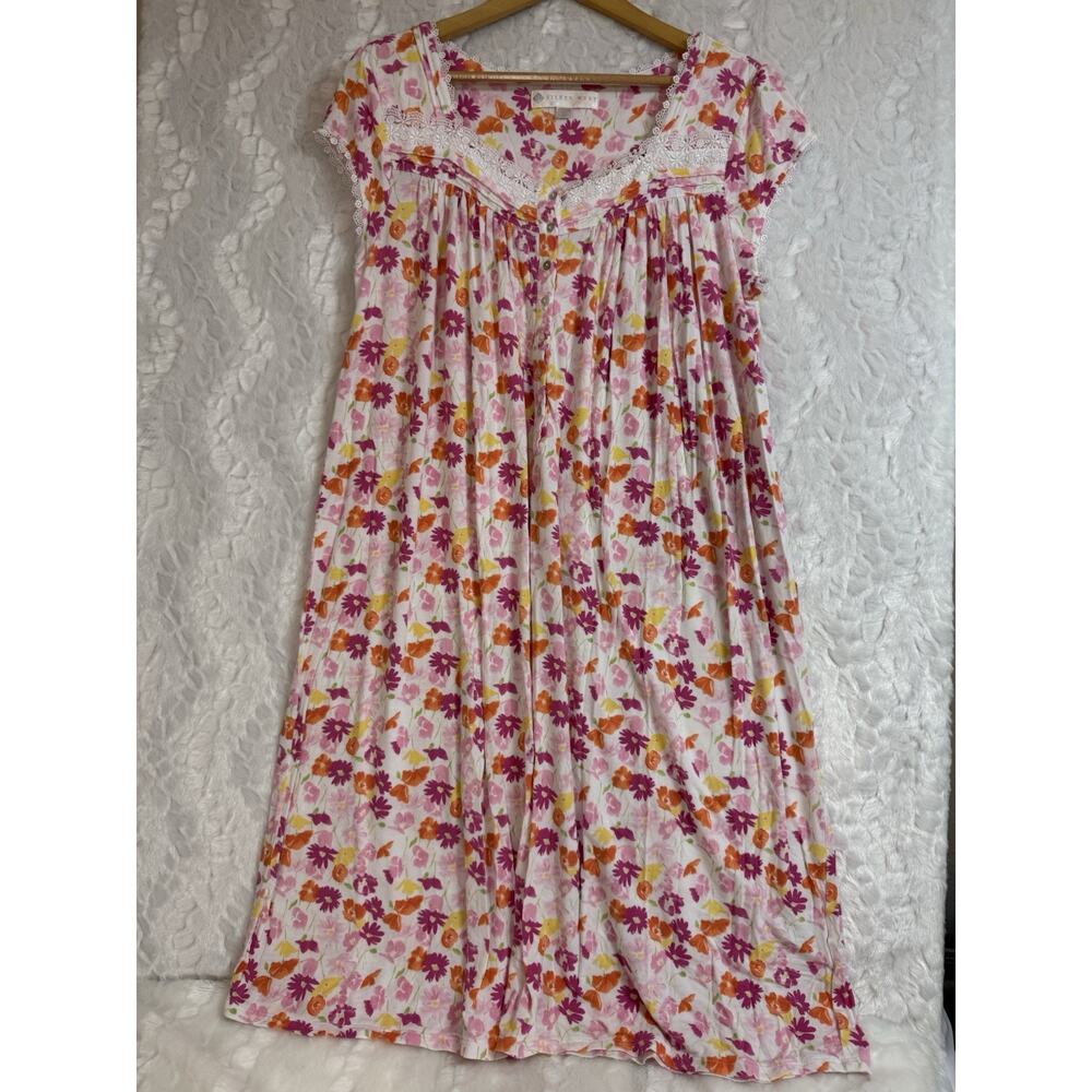 Eileen West Floral Nightgown Chemise Muumuu Buttons Nursing Sleep Dress Medium